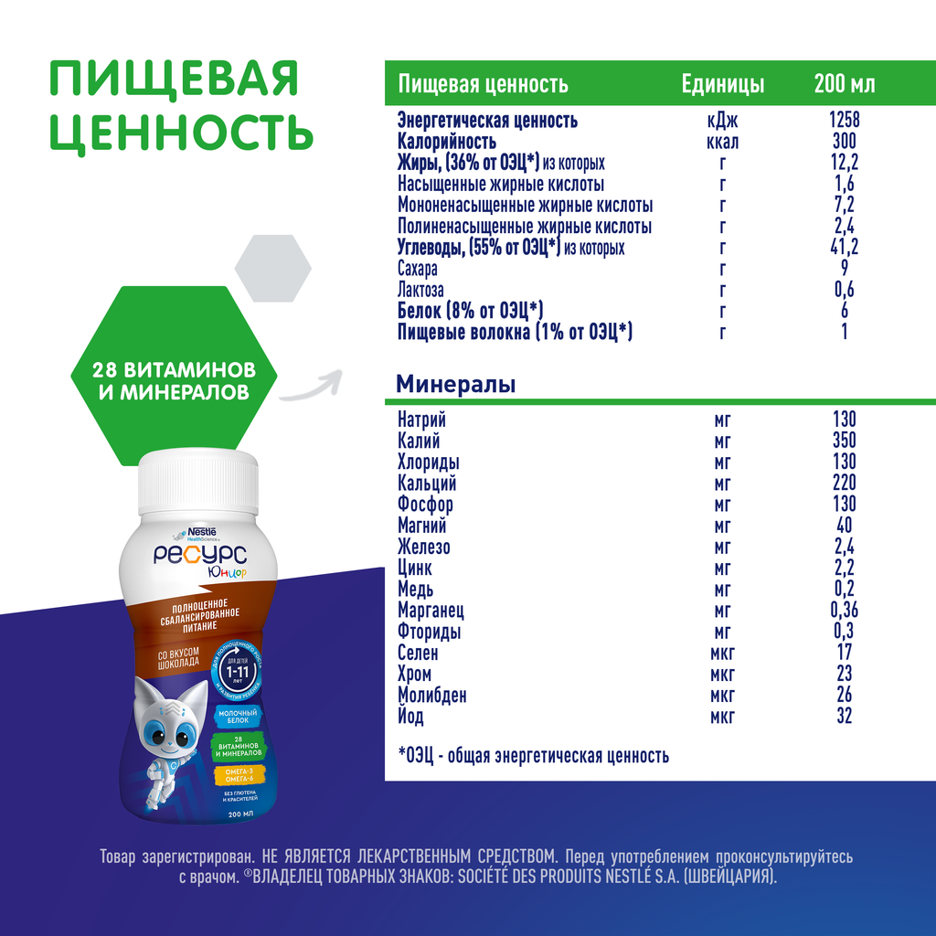 Resource Clinutren Junior полноценное питание для детей 1-11 лет, со вкусом шоколада, 200 мл, 1 шт.