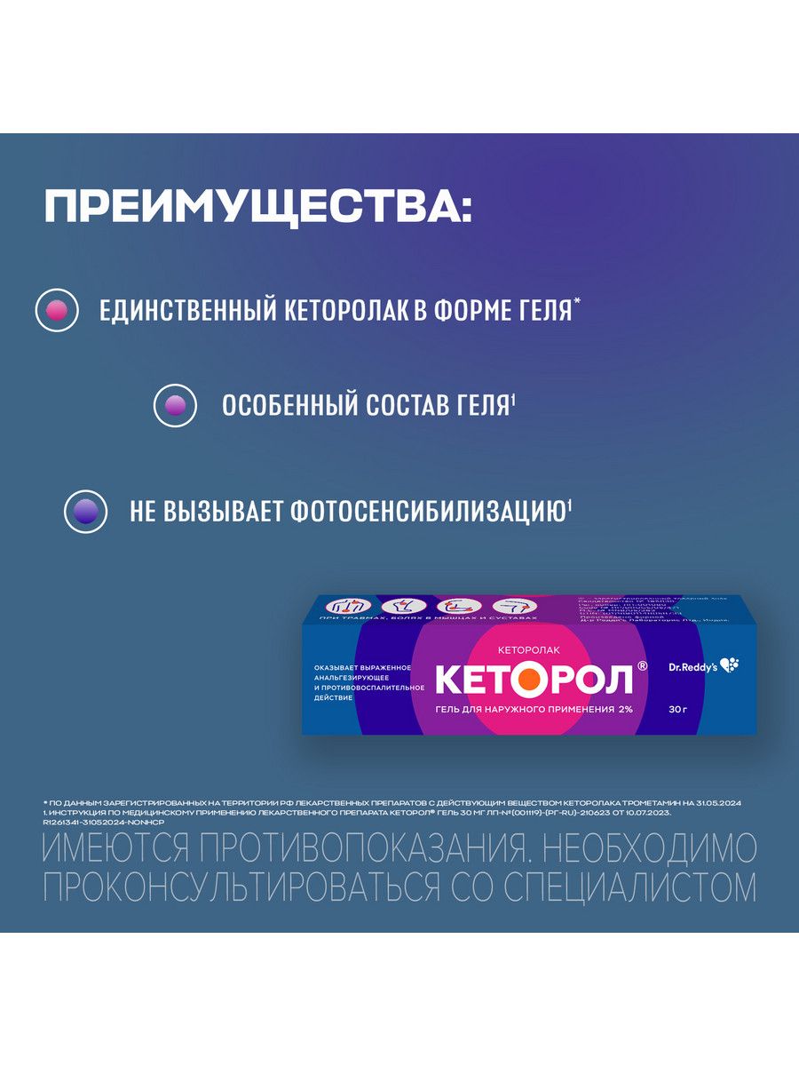 Кеторол (гель), 2%, гель для наружного применения, 30 г, 1 шт.