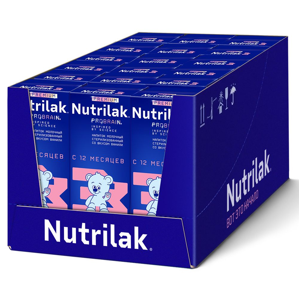 Nutrilak Premium 3 Смесь молочная стерилизованная, для детей с 12 месяцев, смесь молочная, жидкая, готовая к употреблению, со вкусом ванили, 200 мл, 1 шт.