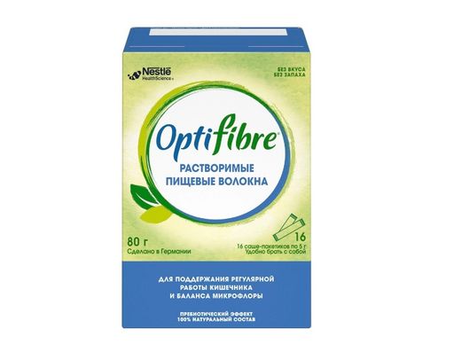 ОптиФайбер OptiFibre®, порошок, растворимые пищевые волокна для регулярной работы кишечника и баланса микрофлоры, 5 г, 16 шт.