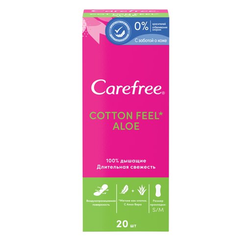 Carefree Cotton Feel Aloe прокладки ежедневные, прокладки ежедневные, 20 шт.