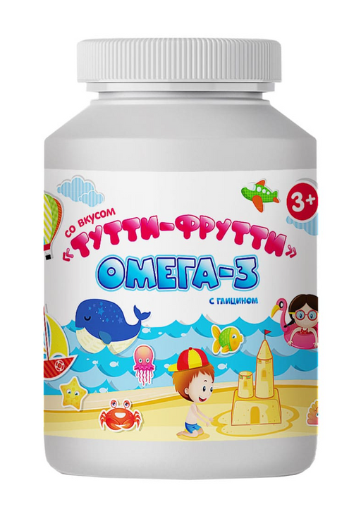 Ovie Омега-3 с глицином, для детей с 3х лет, капсулы жевательные, со вкусом тутти-фрутти, 90 шт.