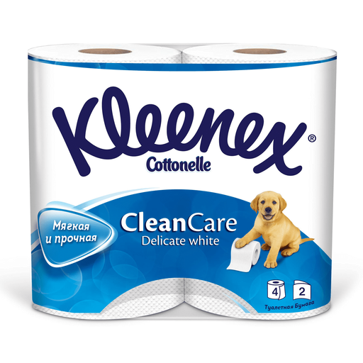 Kleenex Clean Care Delicate Туалетная бумага, двухслойная, белого цвета, 4 шт.