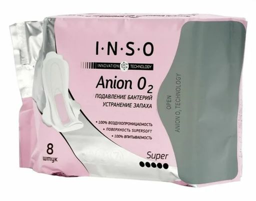 INSO Anion O2 Super Прокладки Подавление бактерий, 5 капель, прокладки гигиенические, 8 шт.