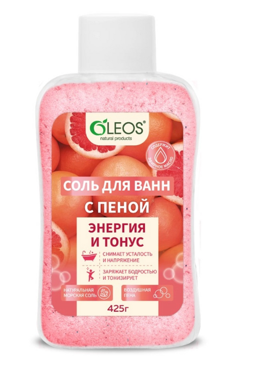 Oleos Морская соль для ван Энергия и тонус с пеной, соль для ванн, 400 г, 1 шт.